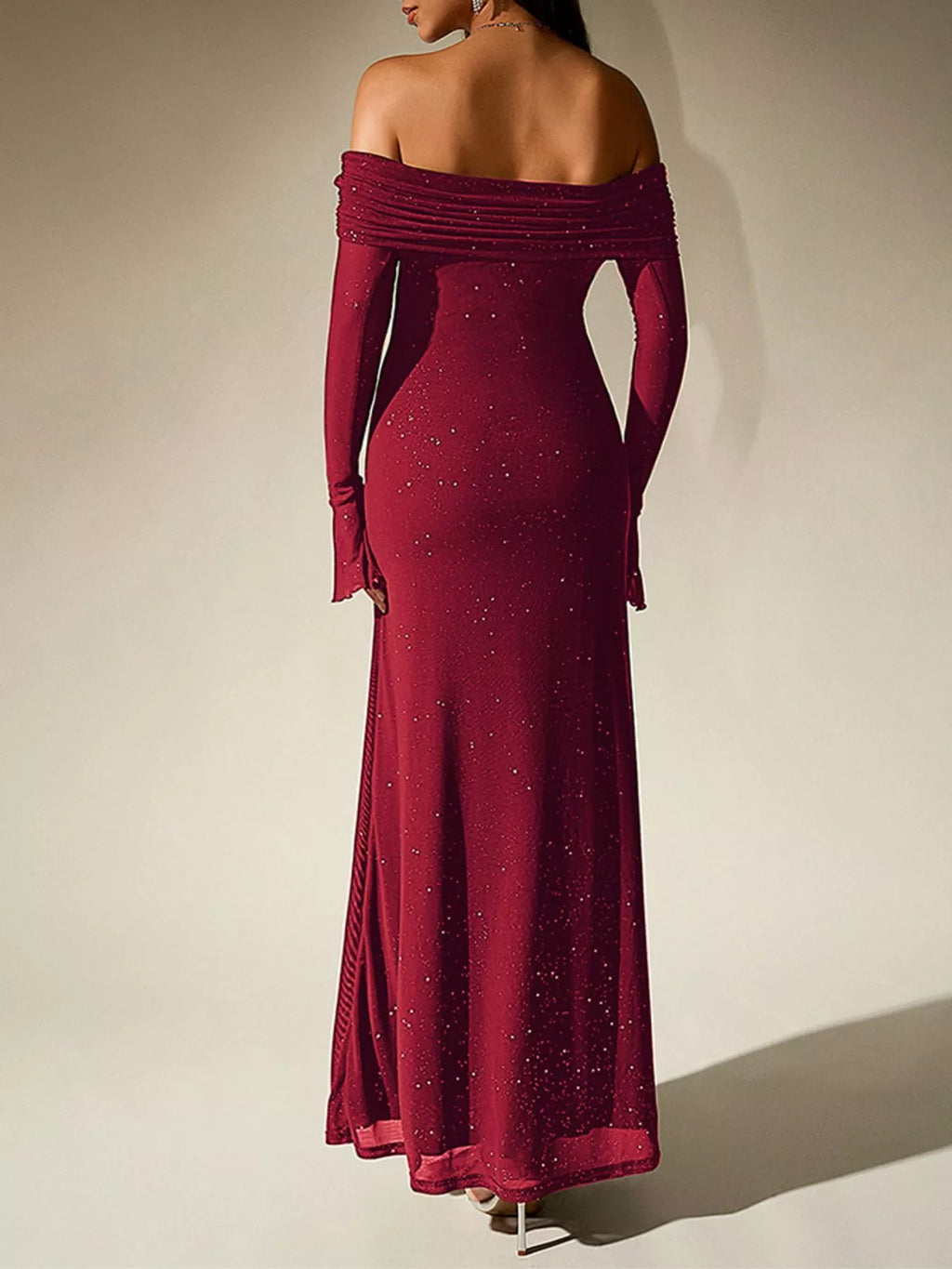 Glitter Off-shoulder Maxi Dress (2)