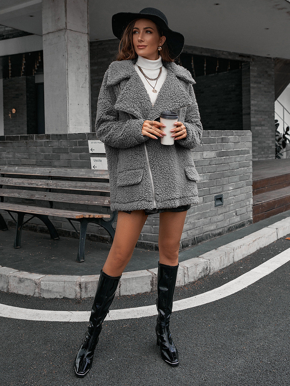 Zip-up Collared Teddy Jacket (5)