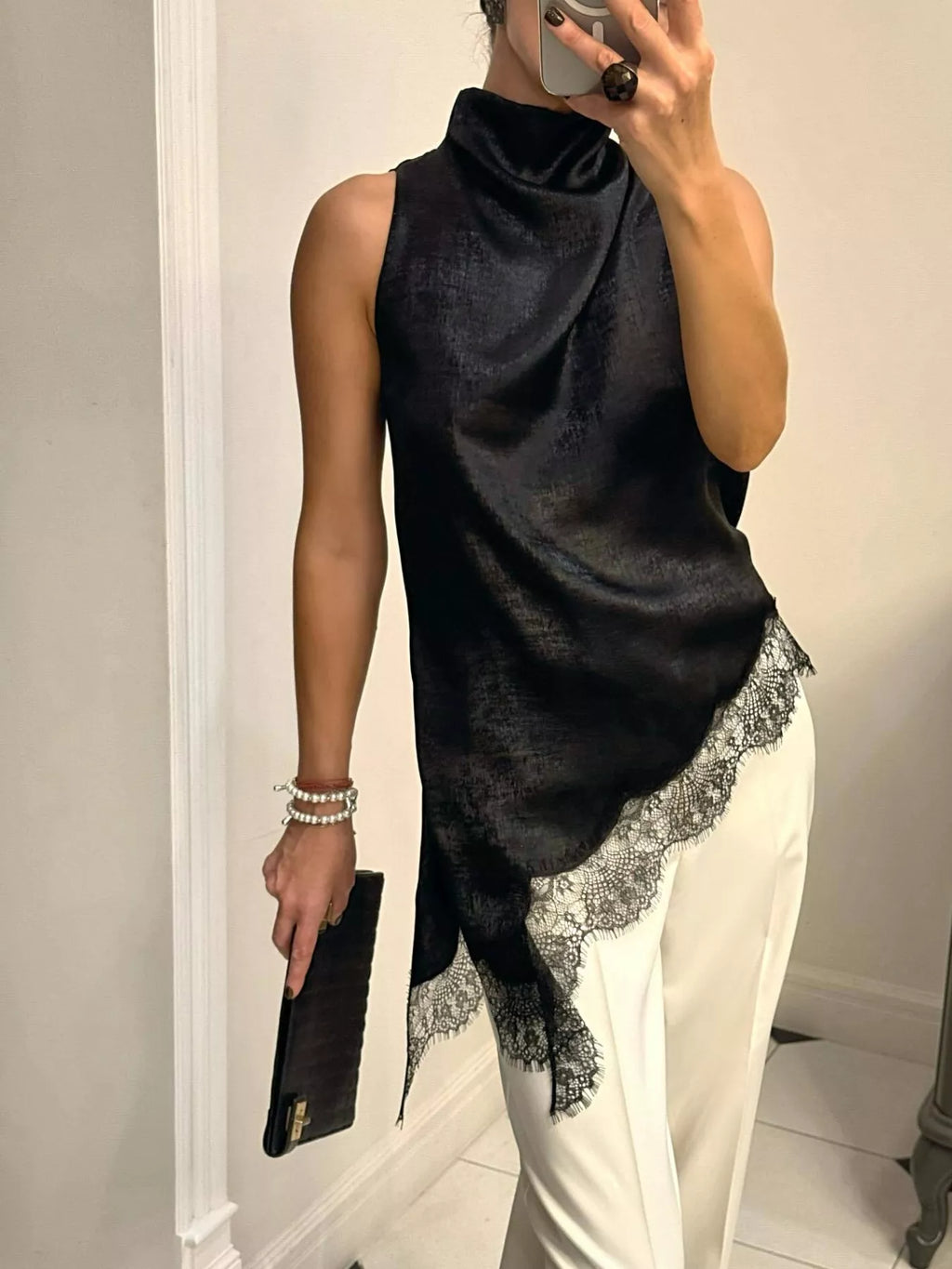 High Neck Lace Trim Cami (3)