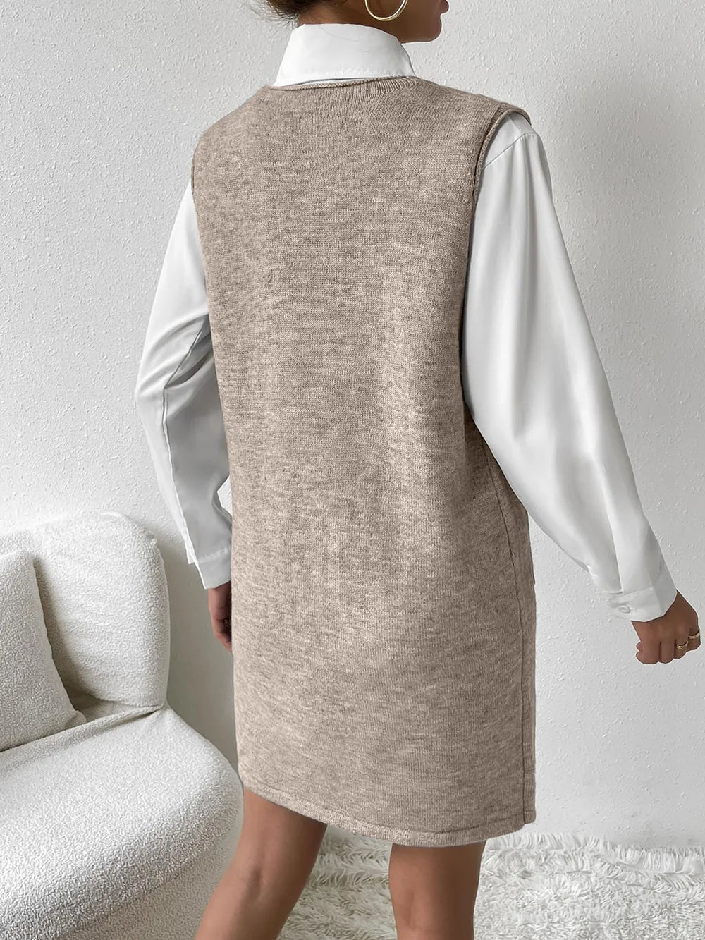 V-neck Sleeveless Sweater Dress Pockets (2)