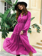 Tie Neck Long Sleeve Midi Tiered Dress (9)