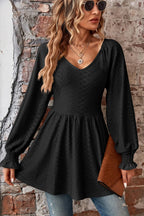 Peplum V-neck Long Sleeve Blouse (15)