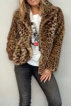 Full Size Leopard Furry Collared Neck Long Sleeve Coat (2)