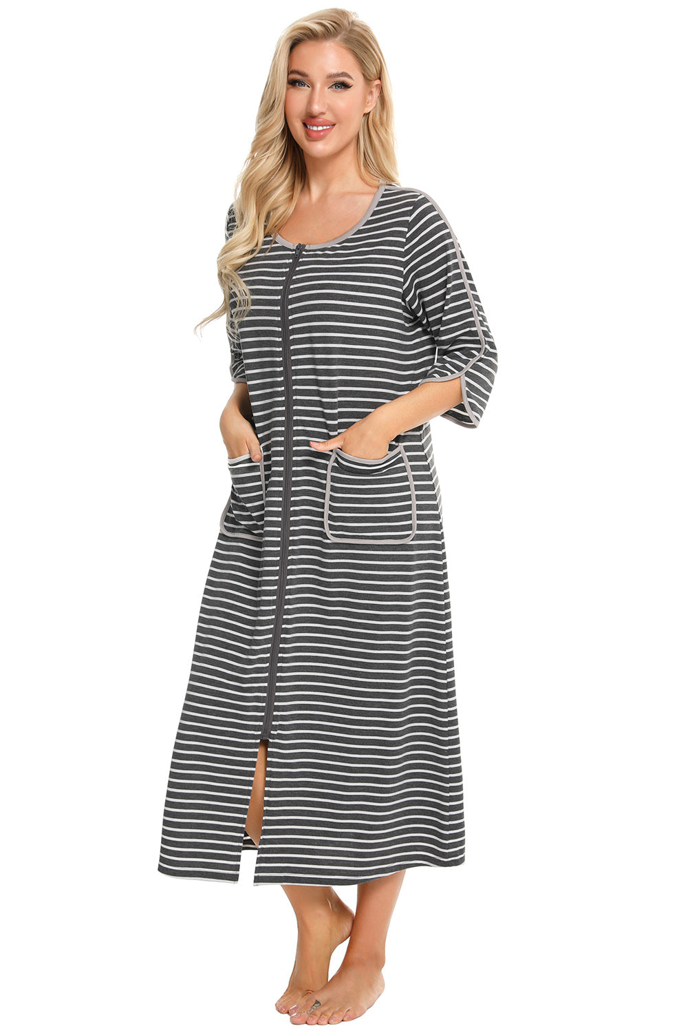 Round Neck Three-quarter Sleeve Midi Night Dress (8)