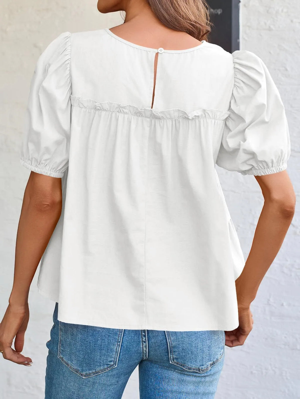 Round Neck Puff Sleeve Tiered Blouse (11)