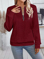 Chic Cable Texture Quarter-zip Sweatshirt (5)