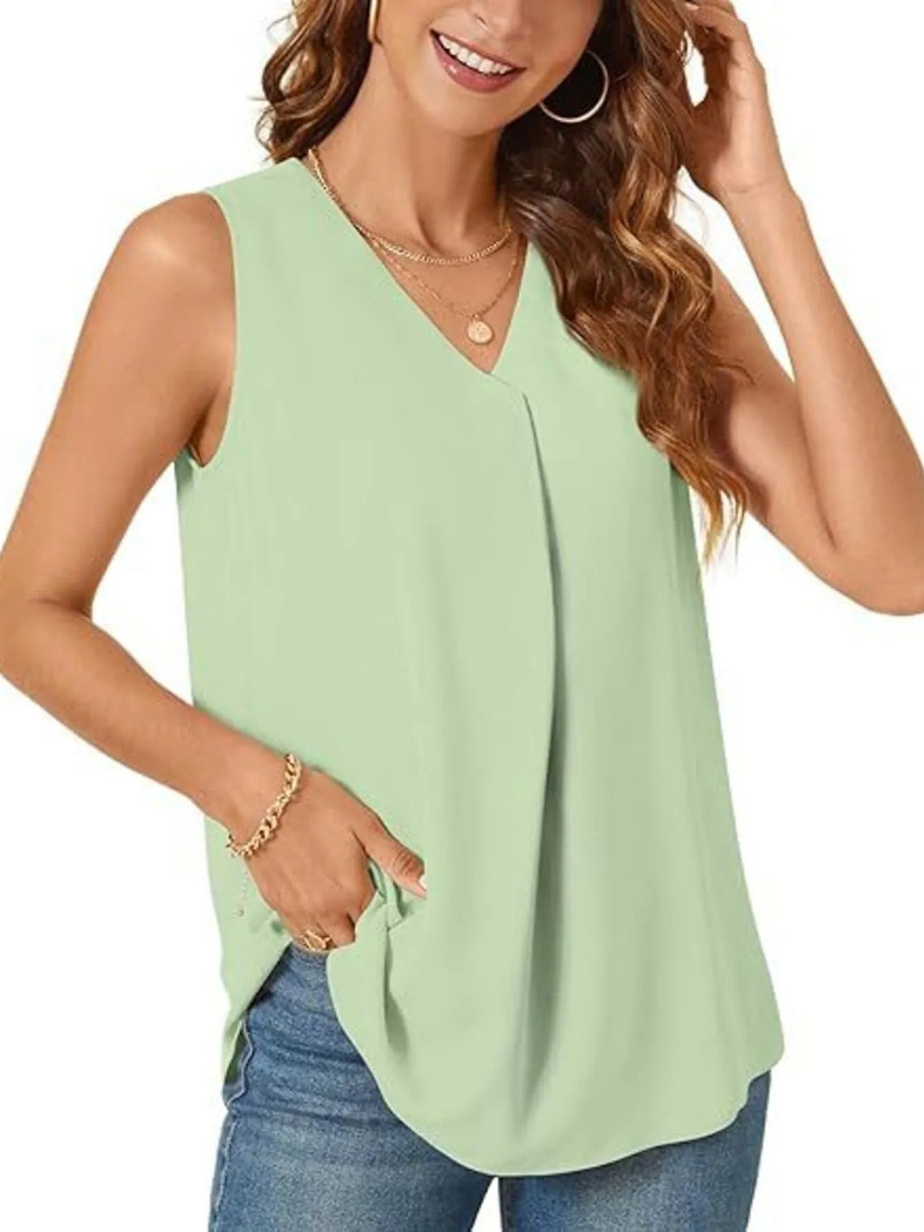 Full Size V-neck Sleeveless Tank Top Plus (10)