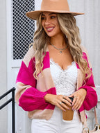 Striped Open Front Dropped Shoulder Cardigan (12)