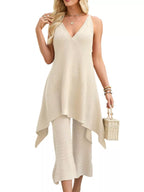 Asymmetrical Hem Top Pants Set (5)