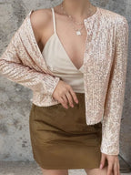 Full Size Sequin Open Front Cropped Jacket (4)