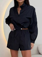 Zip-up Crop Jacket High-waisted Shorts Set (8)
