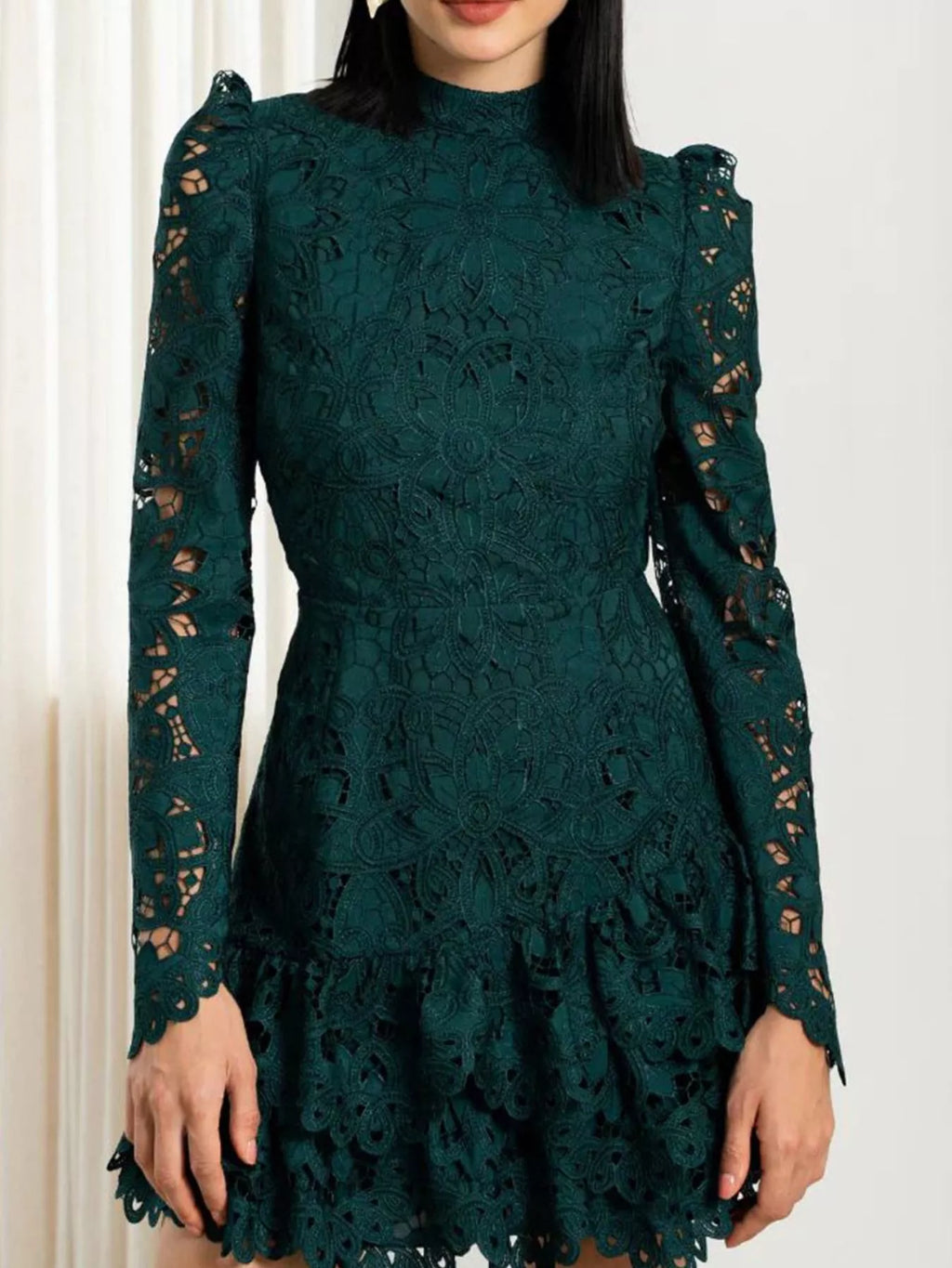 Lace Mock Neck Long Sleeve Mini Dress (4)