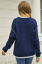 Round Neck Long Sleeve Waffle-knit Sweater (2)