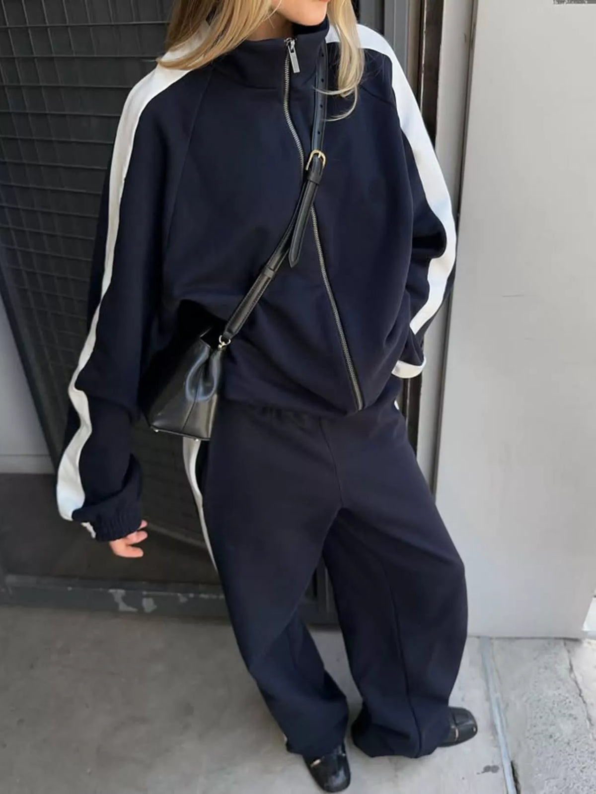 Zip Up Long Sleeve Outerwear Pants Set (25)