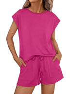 Casual Solid Color T-shirt Shorts Set (10)