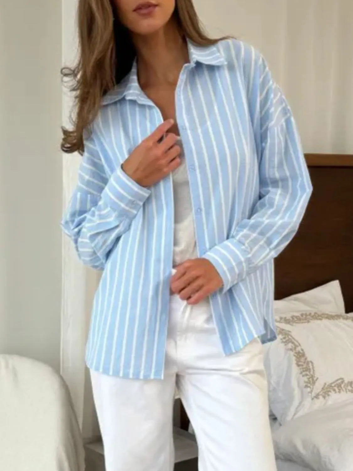 Striped Collared Neck Long Sleeve Shirt (9)