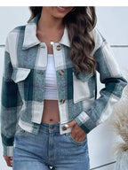 Plaid Button-up Cropped Jacket (13)