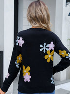 Flower Round Neck Dropped Shoulder Sweater (6)