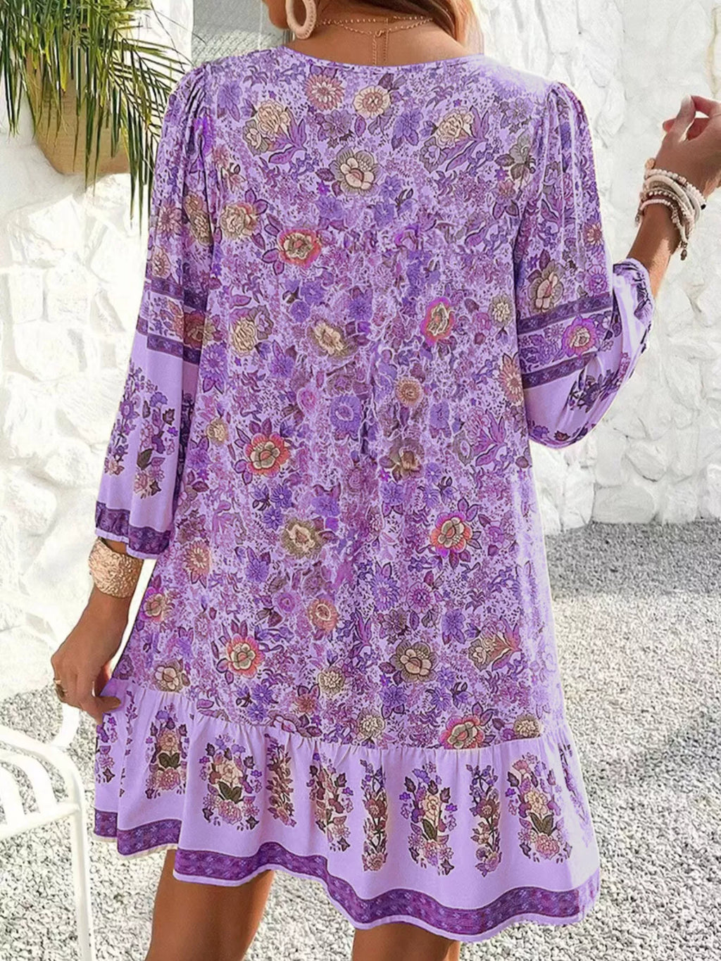 Floral Print Tassel Tie Neck Mini Dress (6)