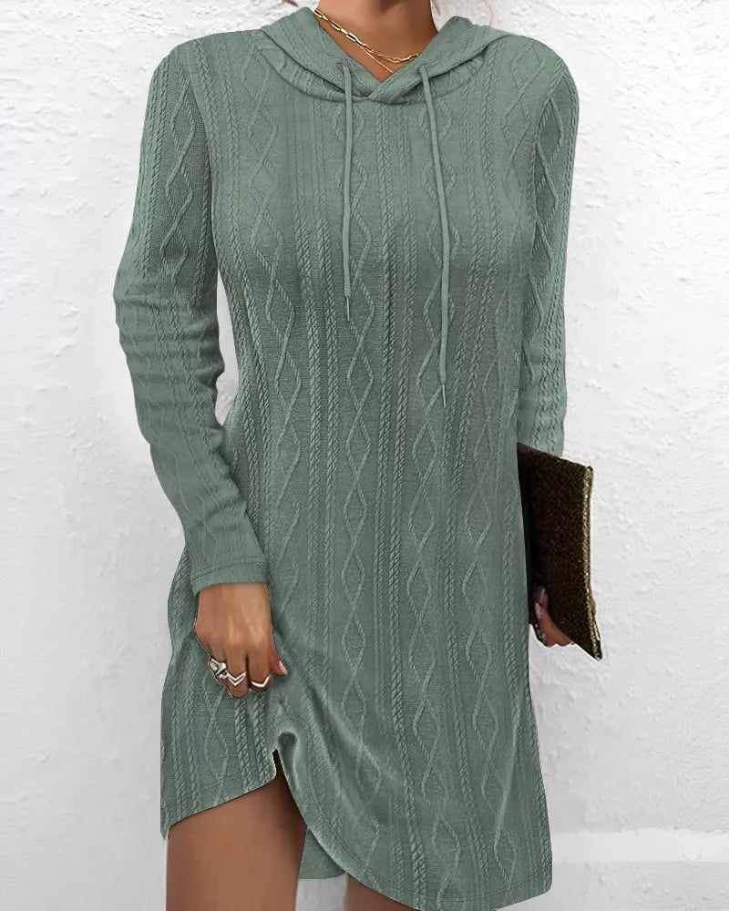 Casual Long Sleeve Hooded Knit Dress (7)