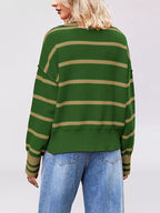 Striped Johnny Collar Dropped Shoulder Sweater (8)