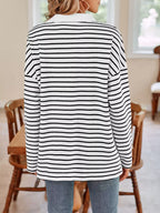 Oversized Striped Johnny Collar T-shirt (5)