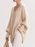 Full Size V-neck Oversized Batwing Sleeve Sweater Plus (12)