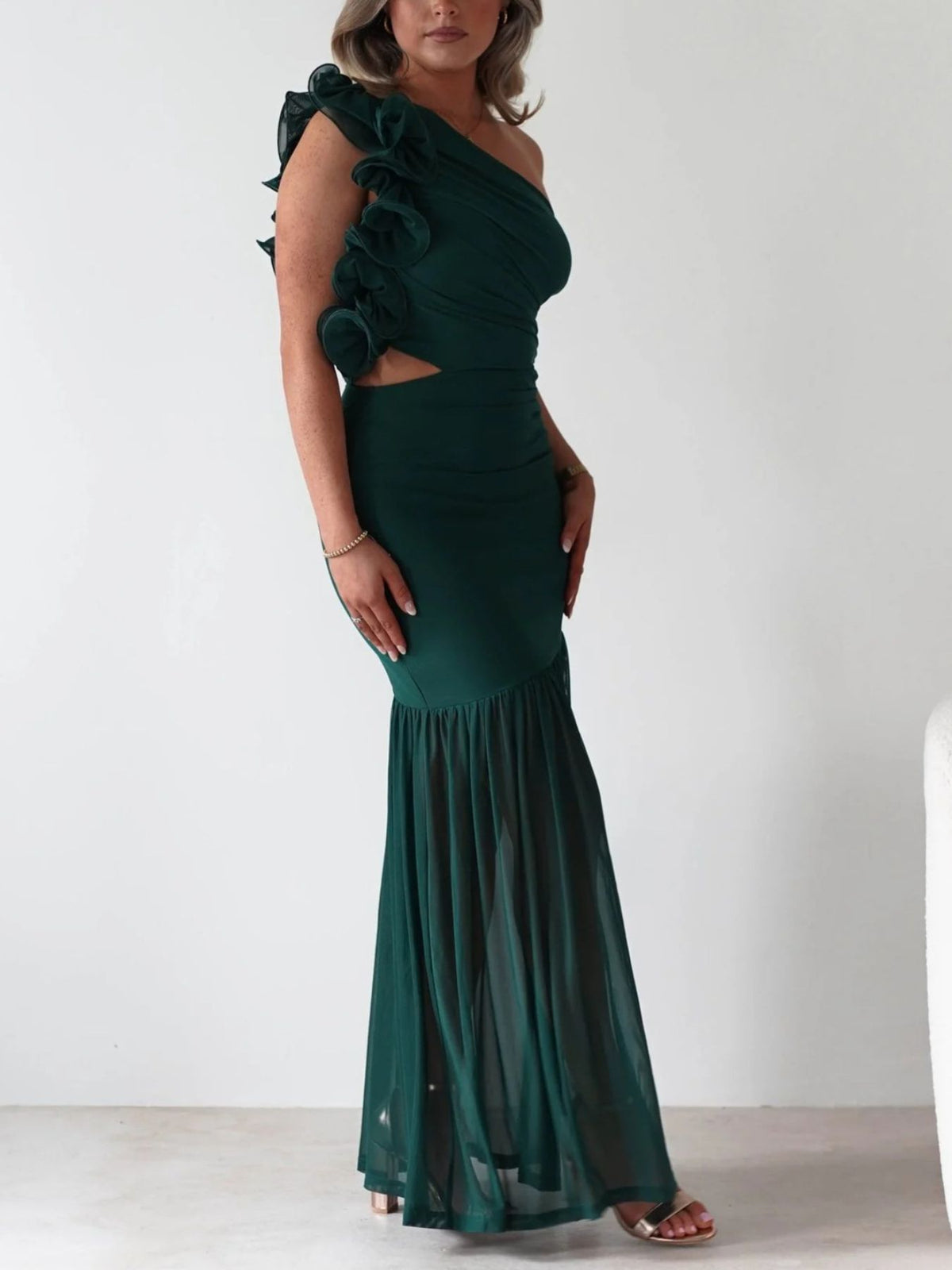 One-shoulder Ruffle Trim Maxi Dress (15)