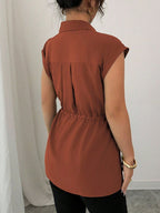 Drawstring Waist Cap Sleeve Shirt (29)