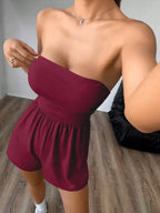 Chic Strapless Ruched Waist Romper (18)