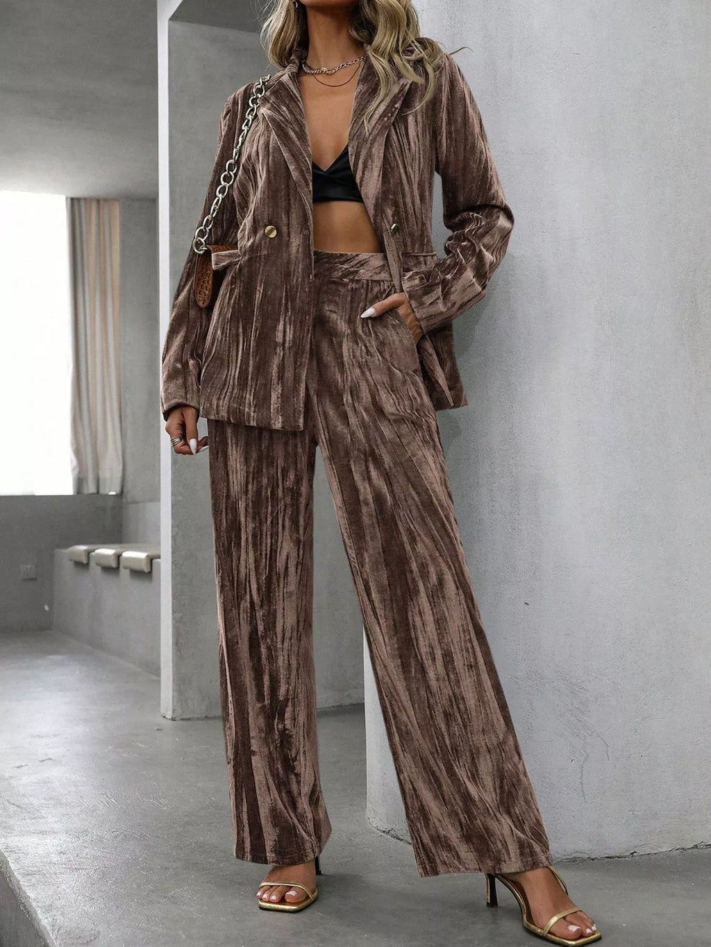 Lapel Collar Long Sleeve Blazer Pants Set (10)