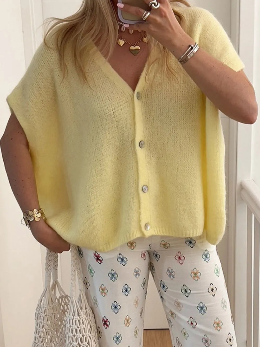V-neck Button Up Short Sleeve Cardigan (8)