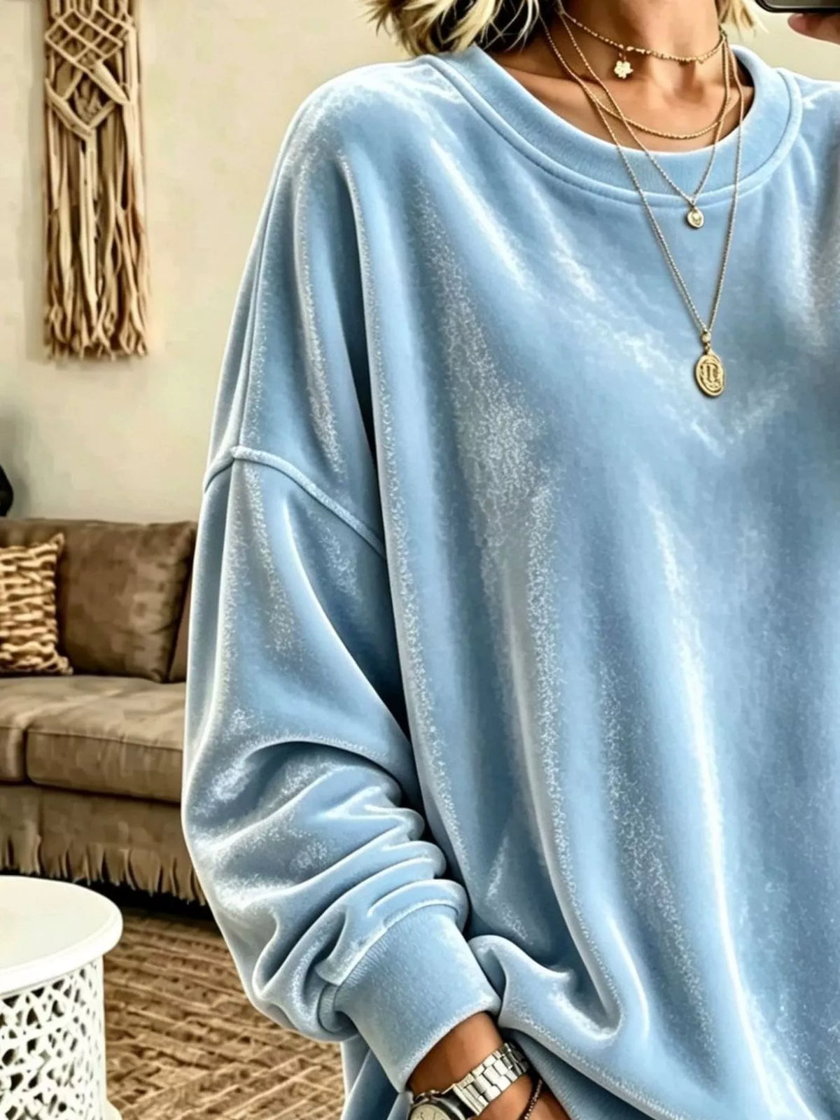 Full Size Solid Color Crew Neck Sweatshirt Plus (10)