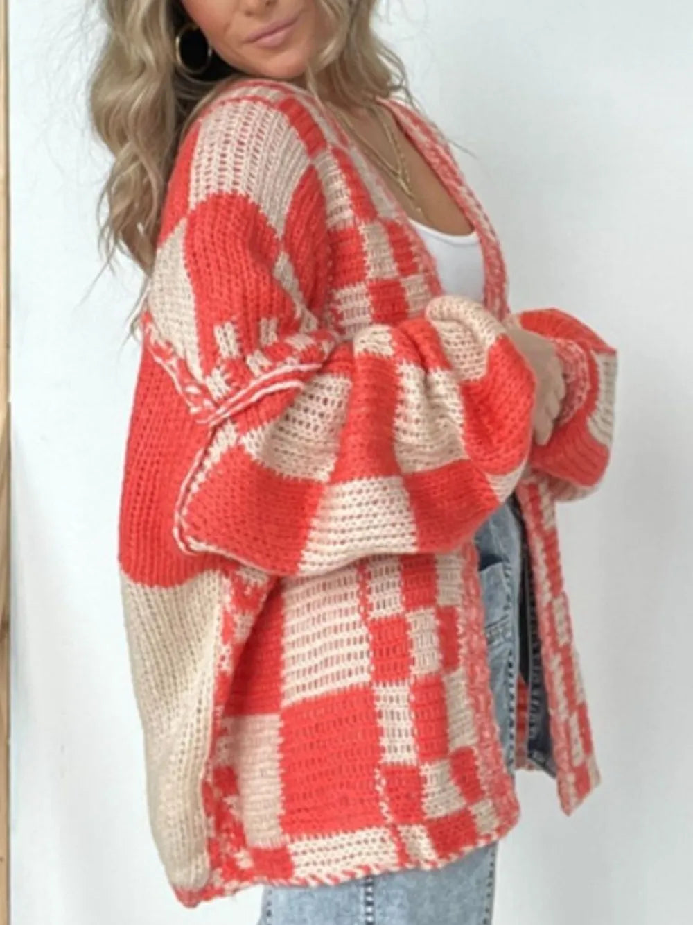 Plaid Open Front Long Sleeve Cardigan (5)