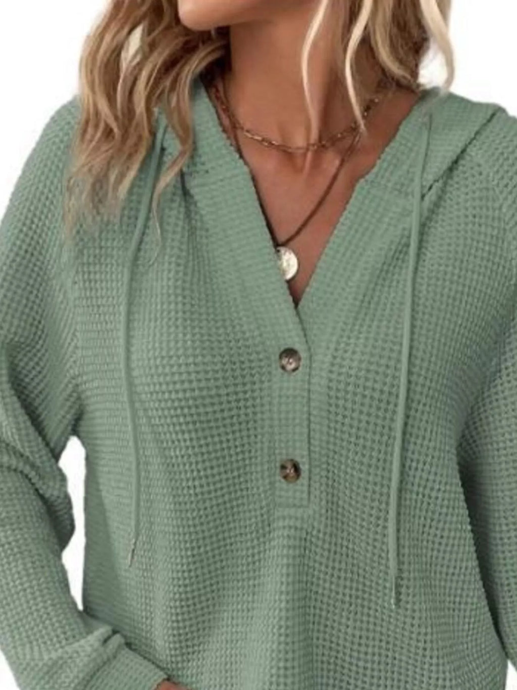 Full Size Button Detail Waffle Knit Hoodie Plus (23)