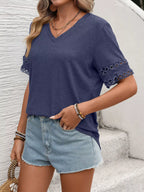 V-neck Hollow-out Sleeve T-shirt (24)