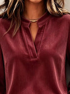 Full Size Corduroy Notched Long Sleeve Top Plus (11)