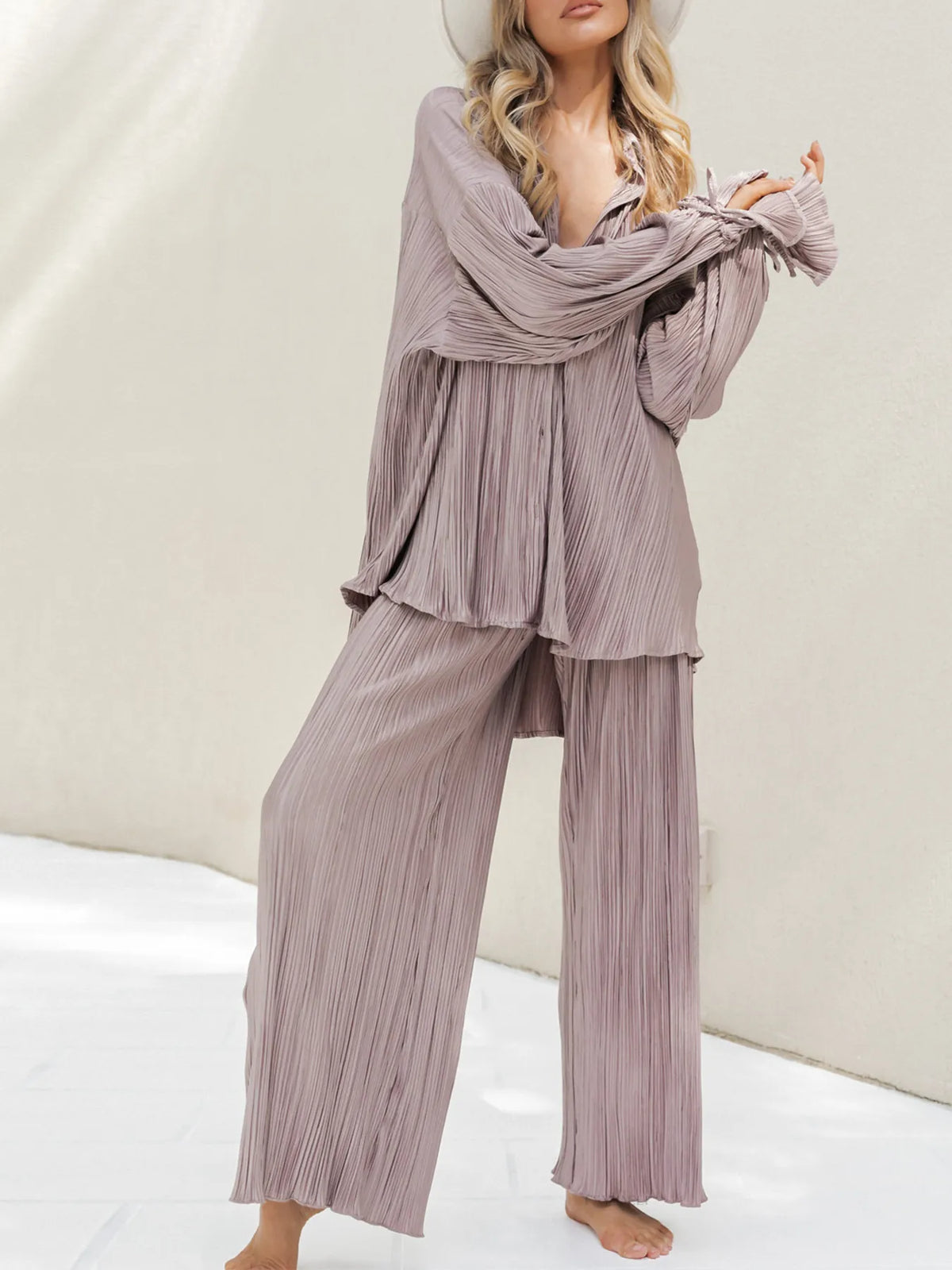 Button Up Long Sleeve Top Pants Set (18)