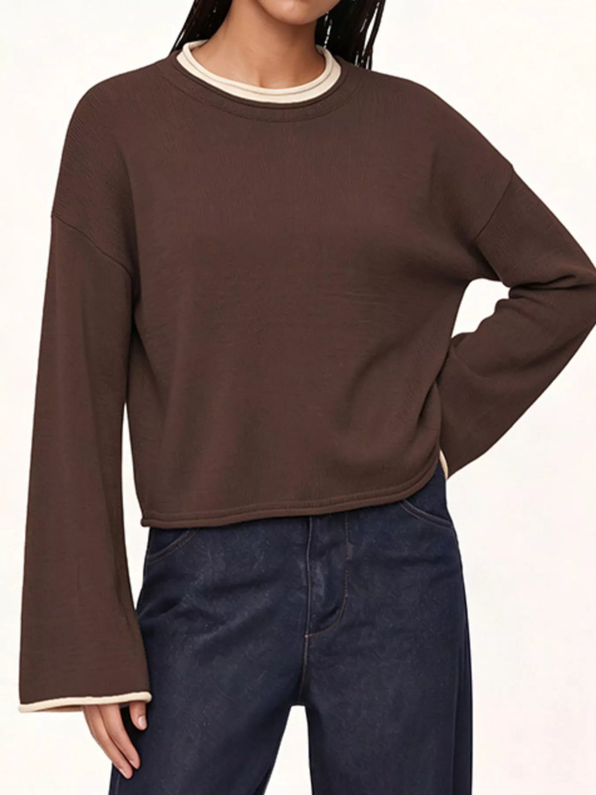 Crew Neck Dropped Shoulder Sweater (7)