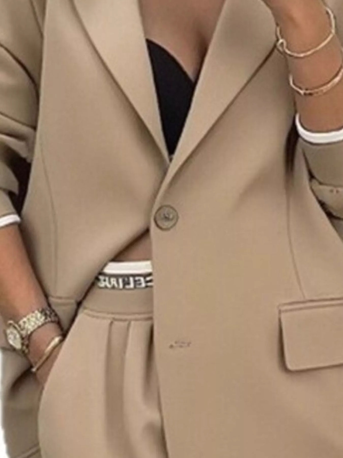 Full Size One Button Blazer Wide-leg Pants Set Plus (12)