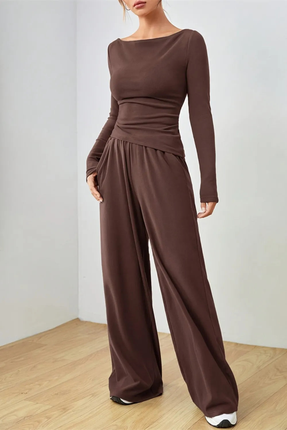 Boat Neck Long Sleeve Top Pants Set (8)