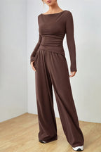 Boat Neck Long Sleeve Top Pants Set (8)