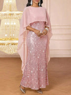 Sequin Cape Overlay Evening Dress (2)