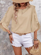Ruffle Sleeve Solid Color Blouse (18)