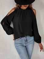 Cold Shoulder Frill Neck Blouse (10)