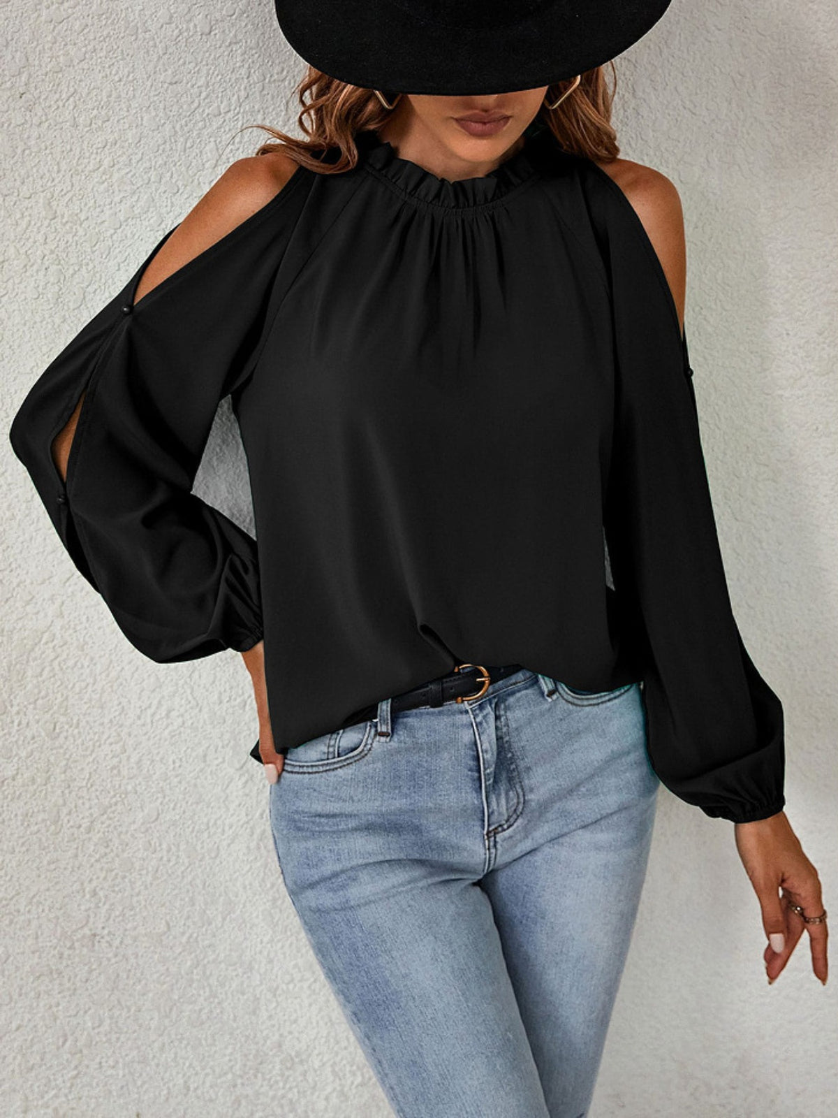 Cold Shoulder Frill Neck Blouse (10)