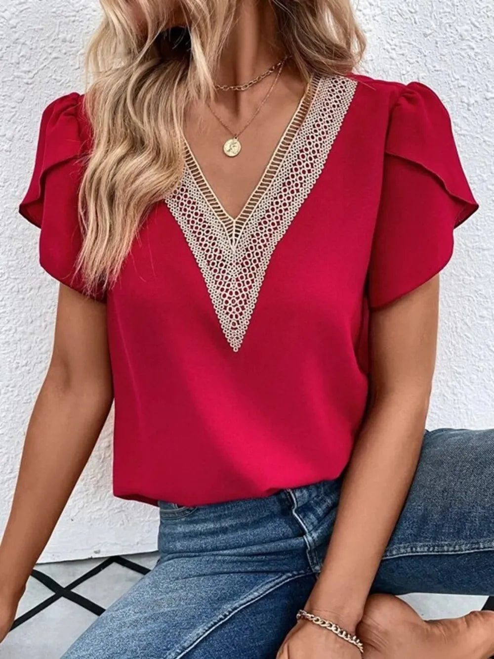V-neck Petal Sleeve Blouse (6)