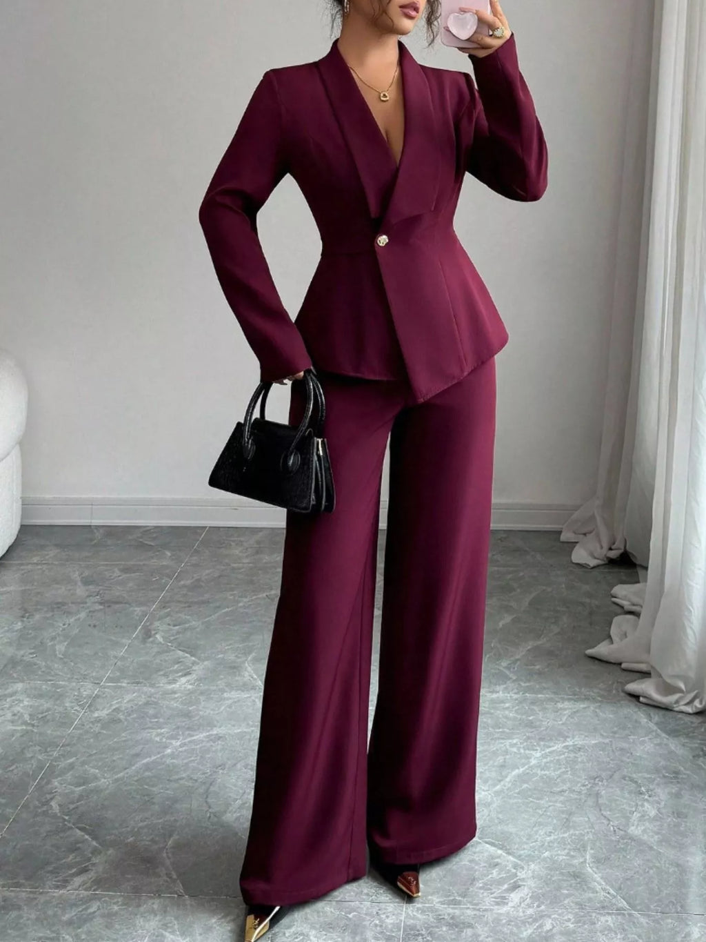 One Button Blazer Pants Set (28)