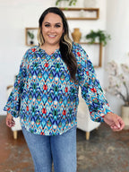 Full Size Printed Balloon Sleeve Blouse (8)