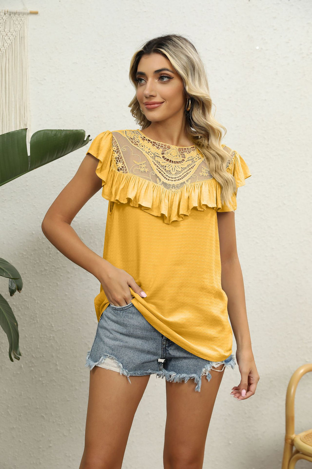 Spliced Lace Ruffled Blouse (17)